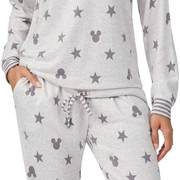 Disney Stars & Mickey cozy grey round neck pajama top sz L - Picture 2 of 9